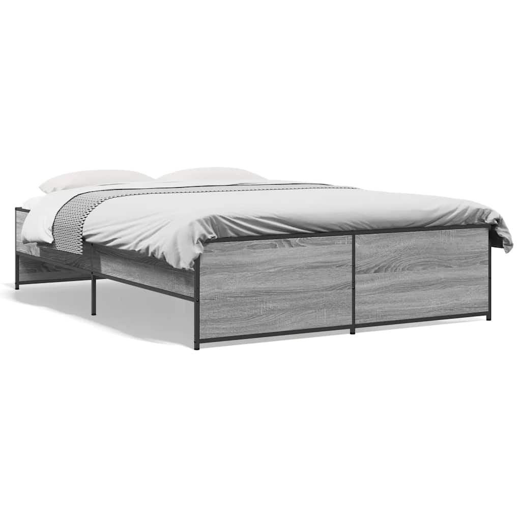 vidaXL Πλαίσιο Κρεβατιού Γκρι Sonoma 140x190 εκ. Επεξ. Ξύλο & Μέταλλο