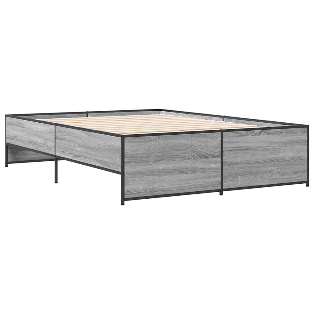 vidaXL Πλαίσιο Κρεβατιού Γκρι Sonoma 140x190 εκ. Επεξ. Ξύλο & Μέταλλο