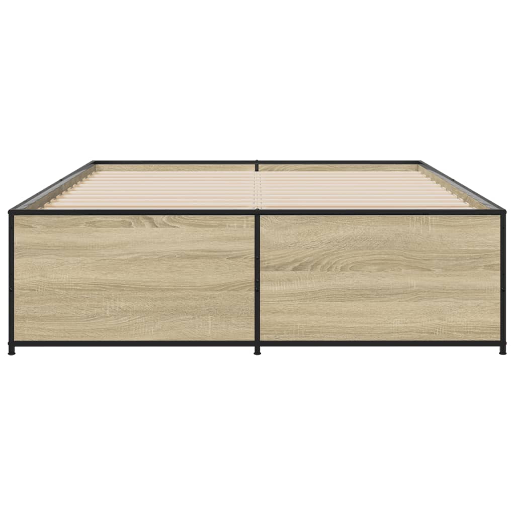 vidaXL Πλαίσιο Κρεβατιού Sonoma Δρυς 135x190 εκ. Επεξ. Ξύλο & Μέταλλο