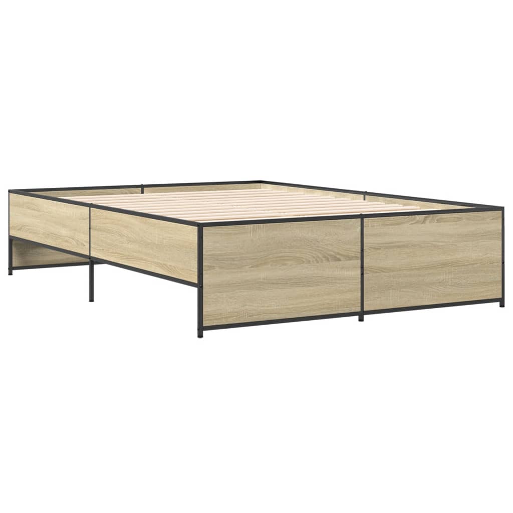 vidaXL Πλαίσιο Κρεβατιού Sonoma Δρυς 135x190 εκ. Επεξ. Ξύλο & Μέταλλο