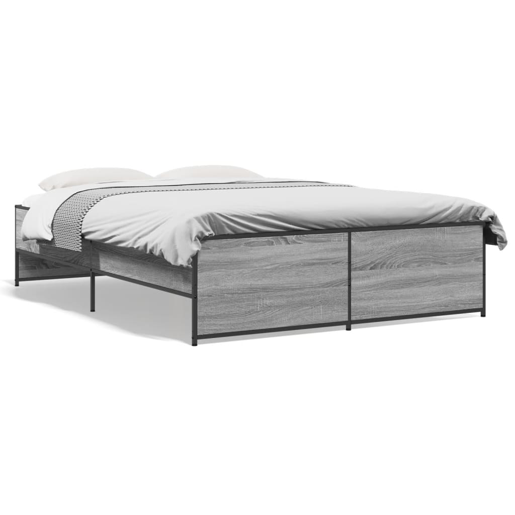 vidaXL Πλαίσιο Κρεβατιού Γκρι Sonoma 135x190 εκ. Επεξ. Ξύλο & Μέταλλο