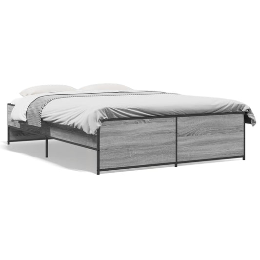vidaXL Πλαίσιο Κρεβατιού Γκρι Sonoma 135x190 εκ. Επεξ. Ξύλο & Μέταλλο