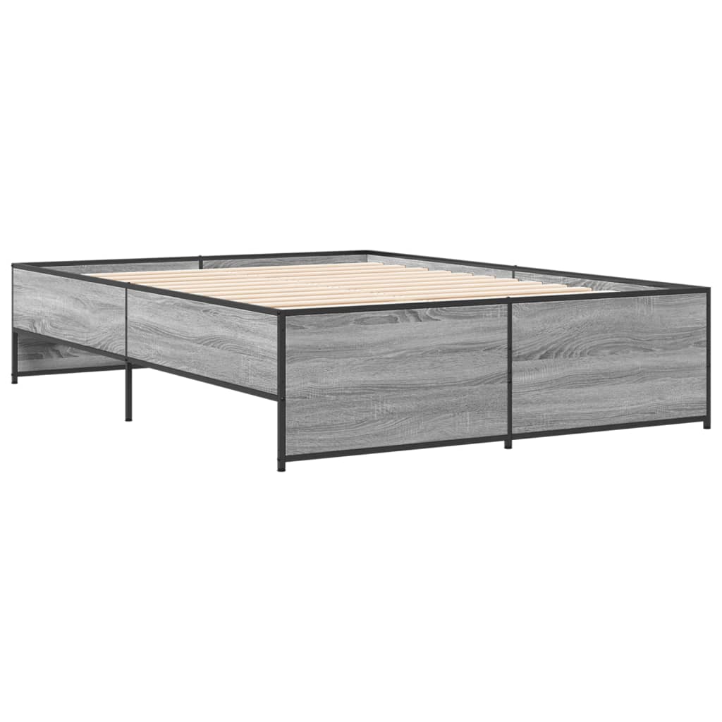 vidaXL Πλαίσιο Κρεβατιού Γκρι Sonoma 135x190 εκ. Επεξ. Ξύλο & Μέταλλο