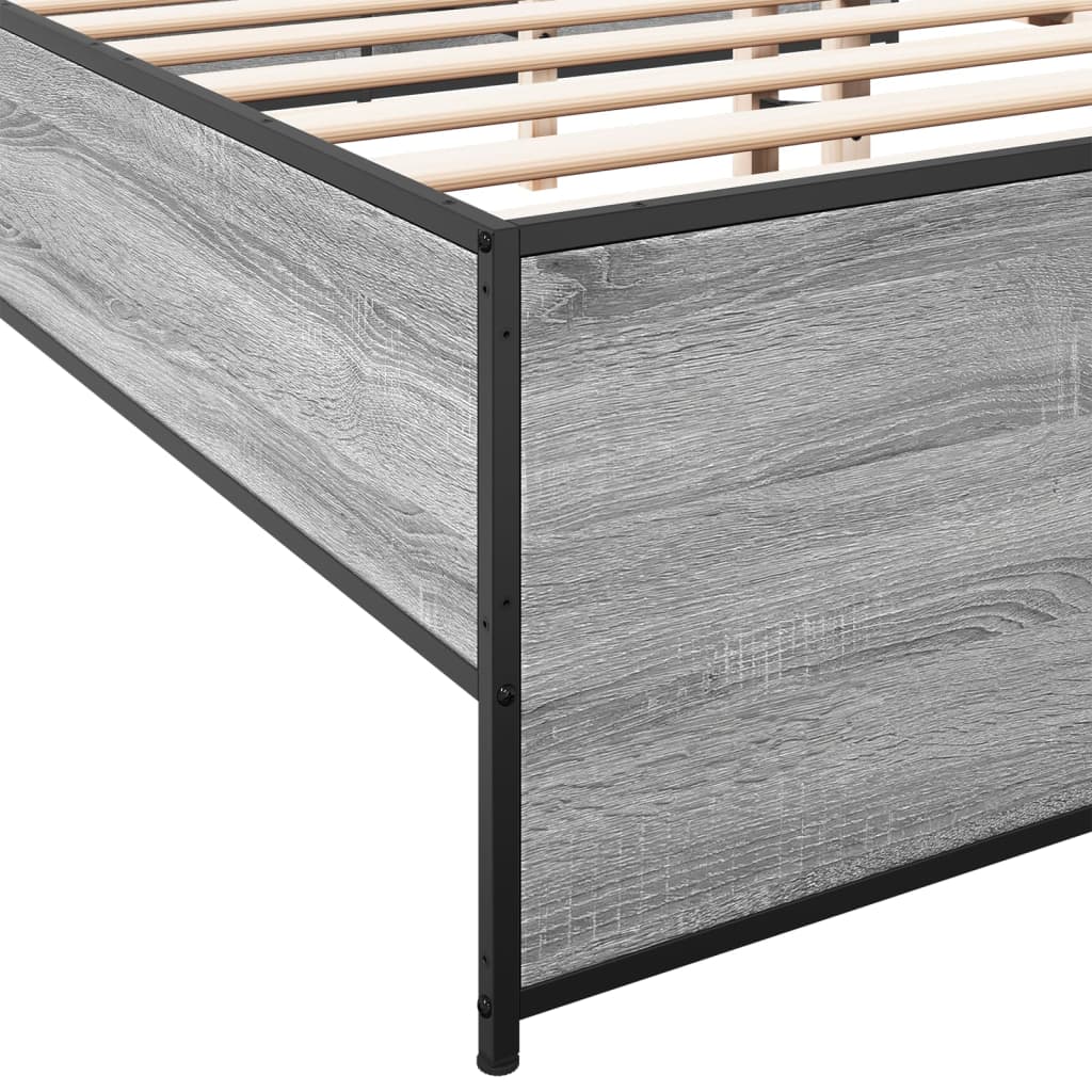 vidaXL Πλαίσιο Κρεβατιού Γκρι Sonoma 135x190 εκ. Επεξ. Ξύλο & Μέταλλο