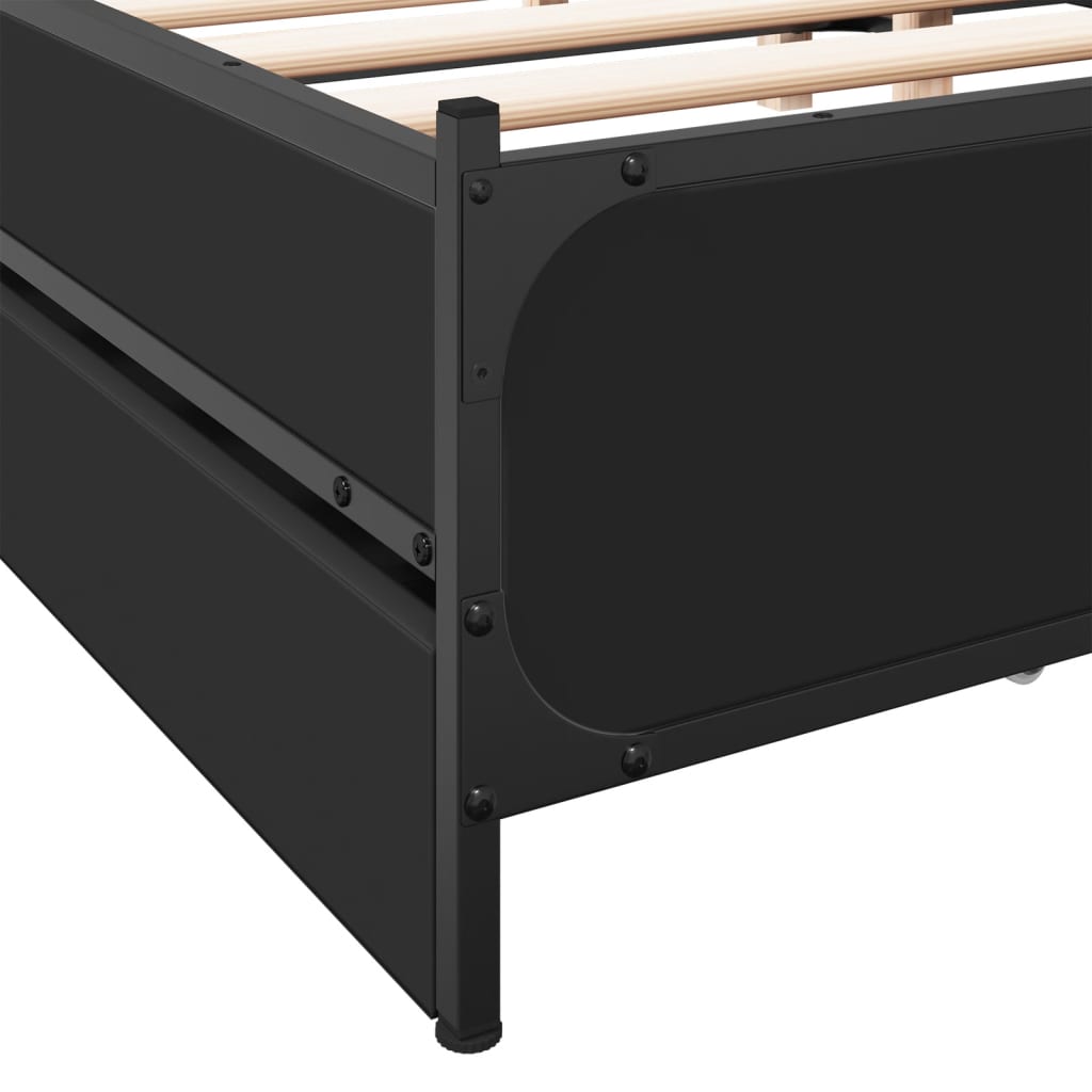 vidaXL Πλαίσιο Κρεβατιού με Συρτάρια Μαύρο 135x190 εκ Επεξεργ. Ξύλο