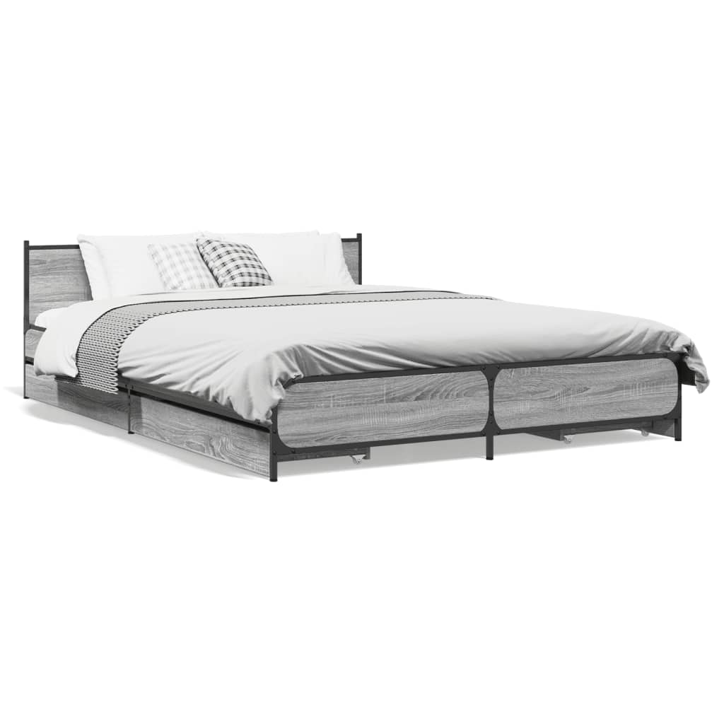 vidaXL Πλαίσιο Κρεβατιού με συρτάρια Γκρι sonoma 135x190εκ. Επεξ. Ξύλο