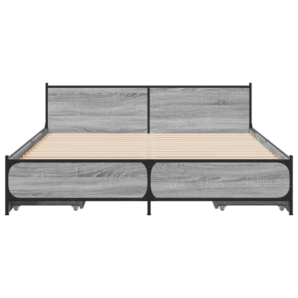 vidaXL Πλαίσιο Κρεβατιού με συρτάρια Γκρι sonoma 135x190εκ. Επεξ. Ξύλο
