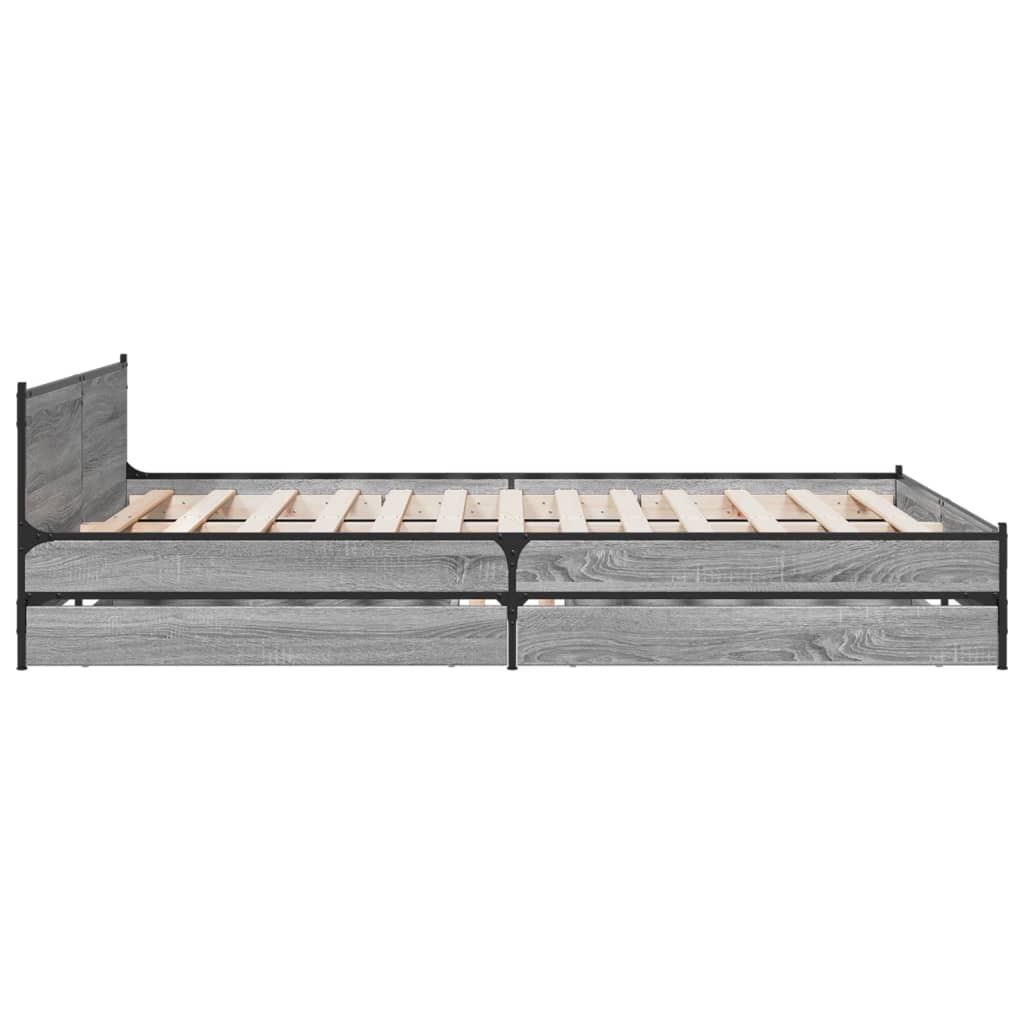 vidaXL Πλαίσιο Κρεβατιού με συρτάρια Γκρι sonoma 135x190εκ. Επεξ. Ξύλο