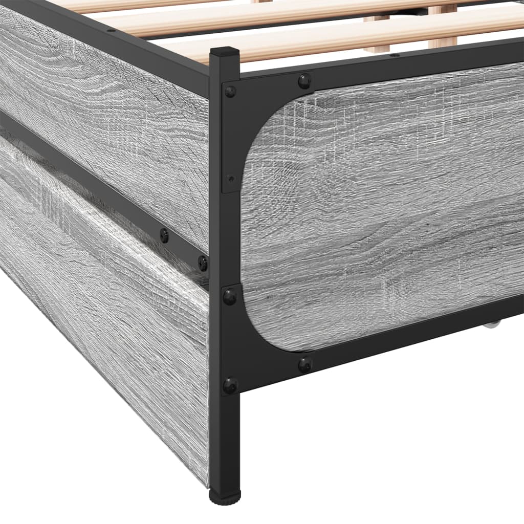 vidaXL Πλαίσιο Κρεβατιού με συρτάρια Γκρι sonoma 135x190εκ. Επεξ. Ξύλο