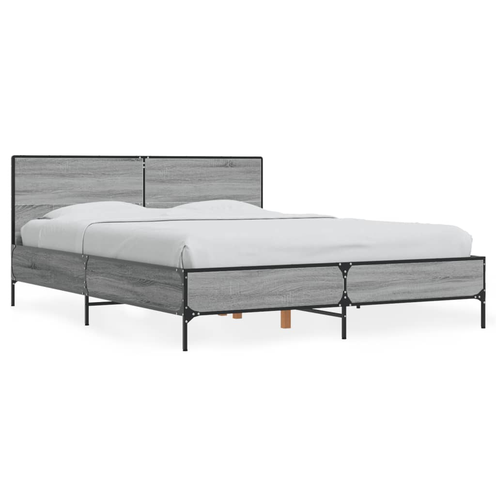 vidaXL Πλαίσιο Κρεβατιού Γκρι Sonoma 140x200 εκ. Επεξ. Ξύλο & Μέταλλο