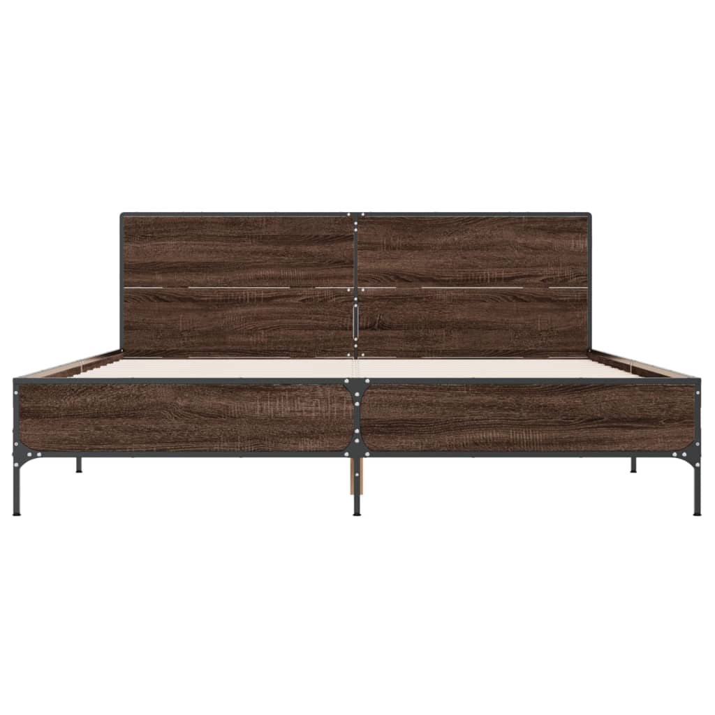 vidaXL Πλαίσιο Κρεβατιού Καφέ Δρυς 140x200 εκ. Επεξ. Ξύλο & Μέταλλο