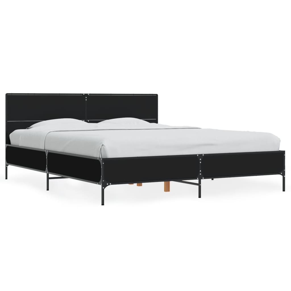 vidaXL Πλαίσιο Κρεβατιού Μαύρο 160x200 εκ. Επεξ. Ξύλο & Μέταλλο