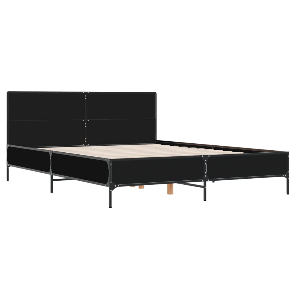 vidaXL Πλαίσιο Κρεβατιού Μαύρο 160x200 εκ. Επεξ. Ξύλο & Μέταλλο