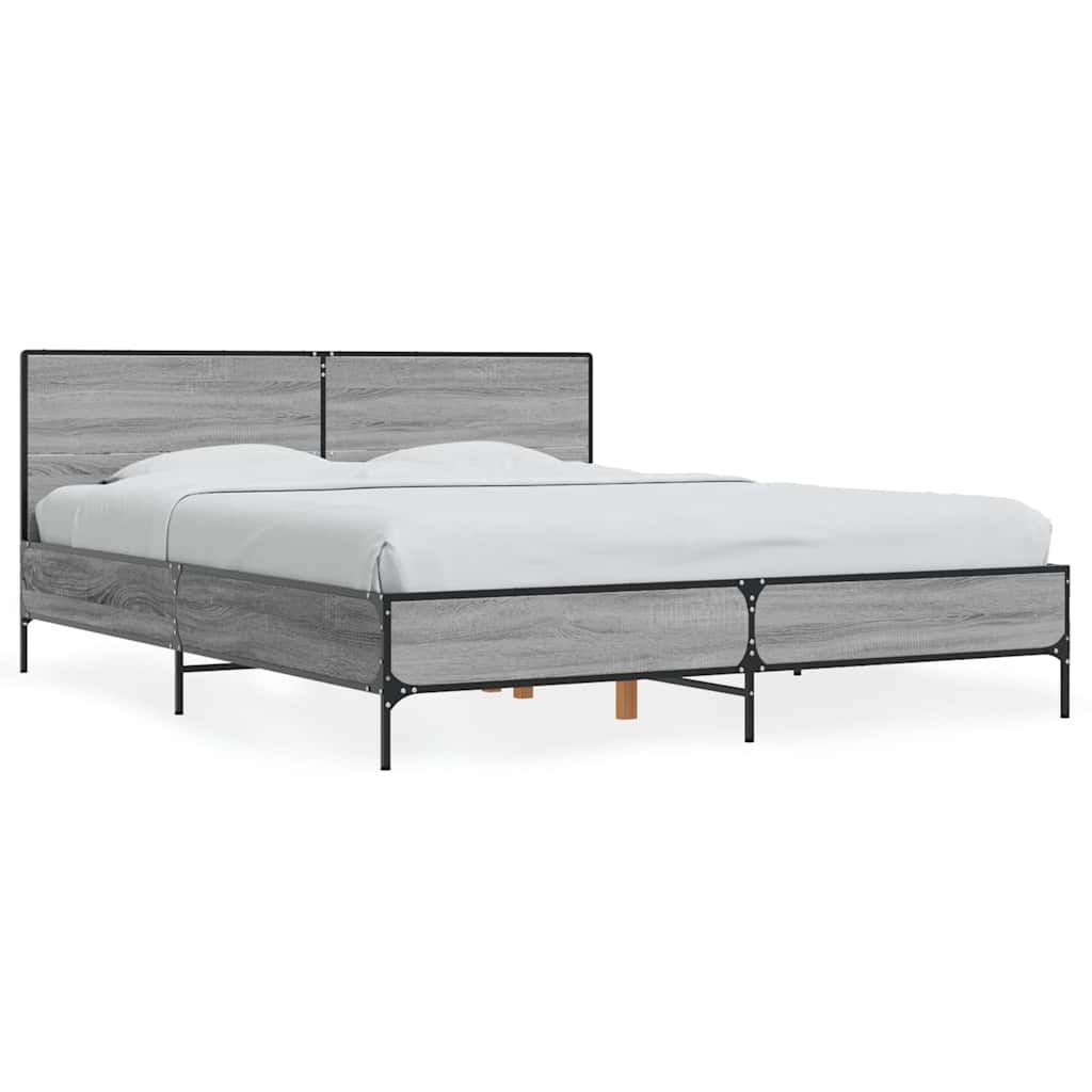 vidaXL Πλαίσιο Κρεβατιού Γκρι Sonoma 150x200 εκ. Επεξ. Ξύλο & Μέταλλο