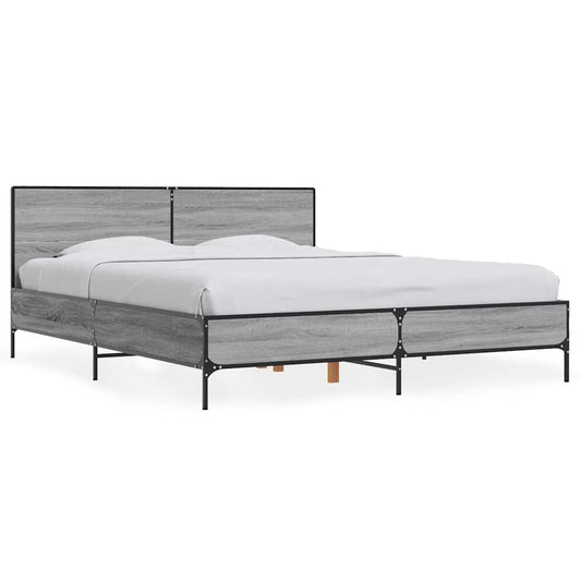 vidaXL Πλαίσιο Κρεβατιού Γκρι Sonoma 150x200 εκ. Επεξ. Ξύλο & Μέταλλο