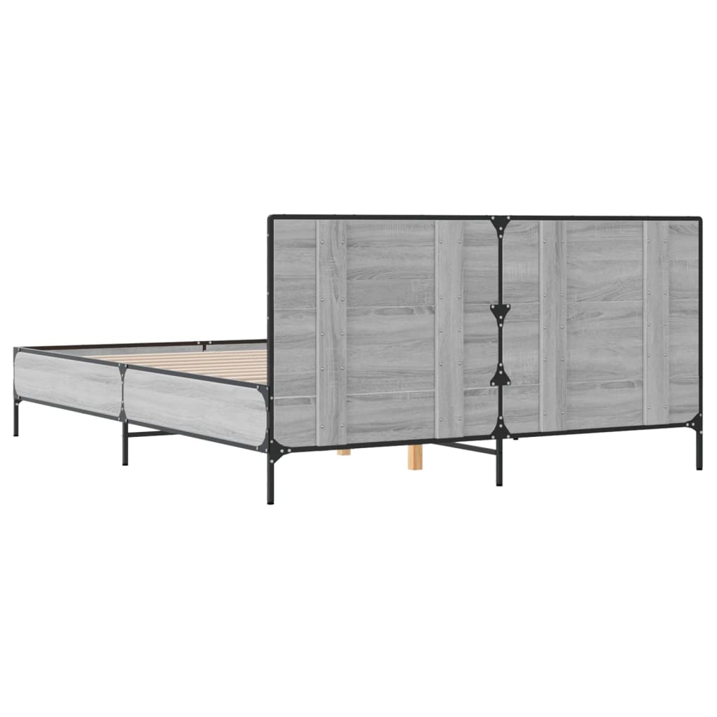 vidaXL Πλαίσιο Κρεβατιού Γκρι Sonoma 150x200 εκ. Επεξ. Ξύλο & Μέταλλο