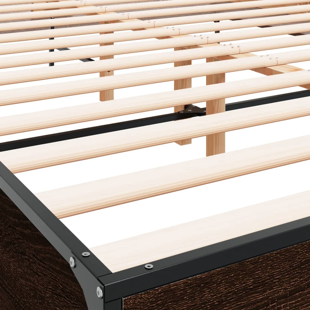 vidaXL Πλαίσιο Κρεβατιού Καφέ Δρυς 150x200 εκ. Επεξ. Ξύλο & Μέταλλο