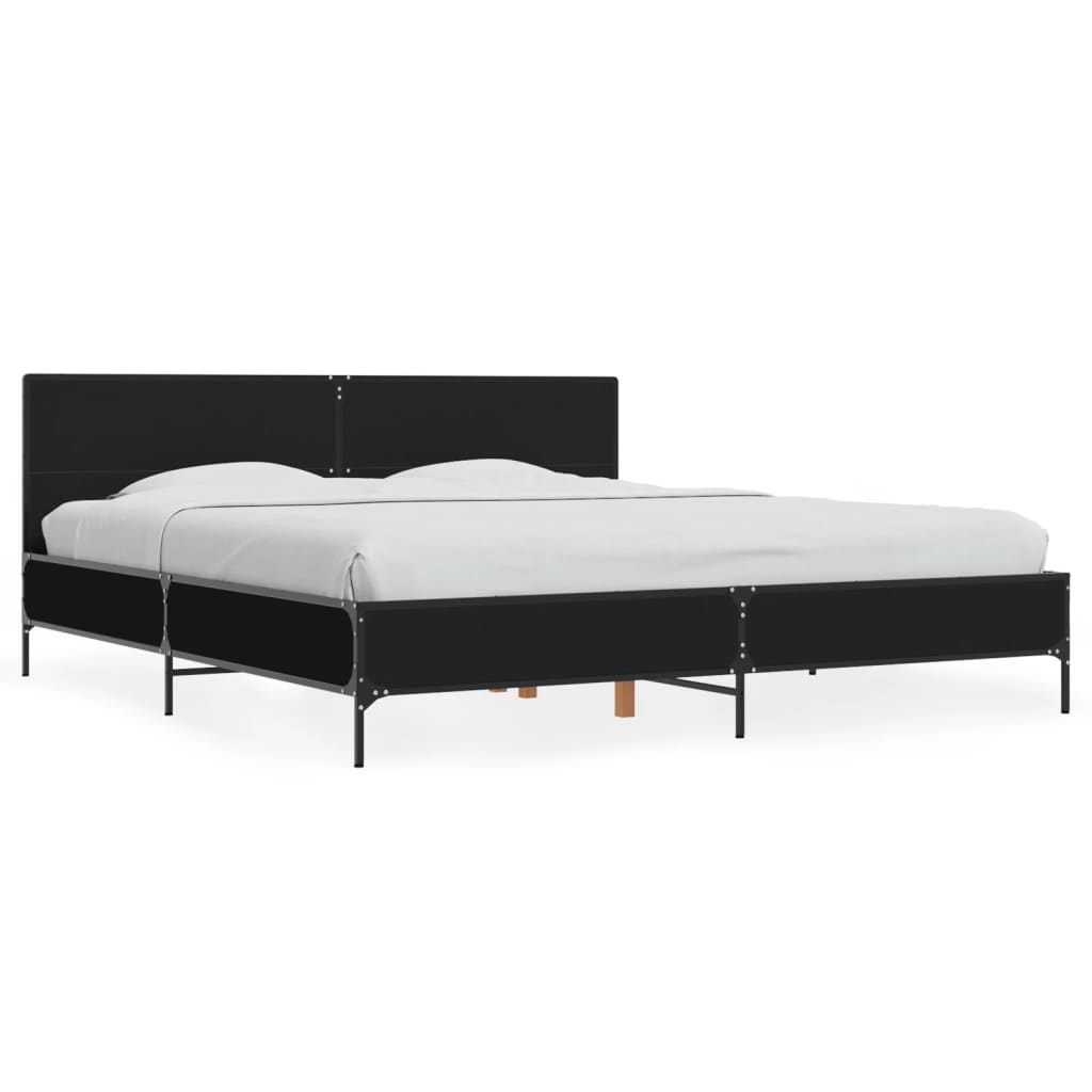 vidaXL Πλαίσιο Κρεβατιού Μαύρο 180 x 200 εκ. Επεξ. Ξύλο & Μέταλλο