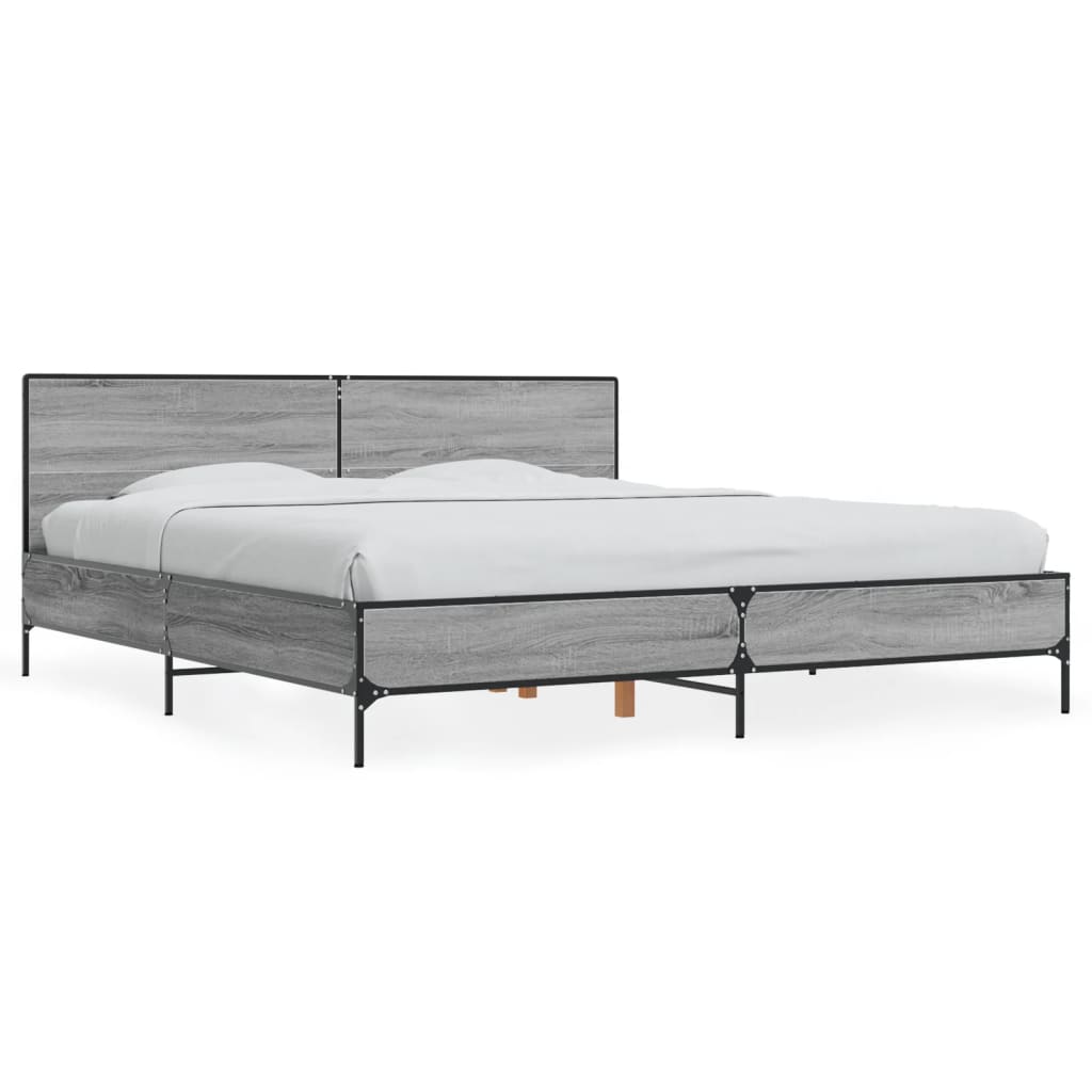 vidaXL Πλαίσιο Κρεβατιού Γκρι Sonoma 200x200 εκ. Επεξ. Ξύλο & Μέταλλο