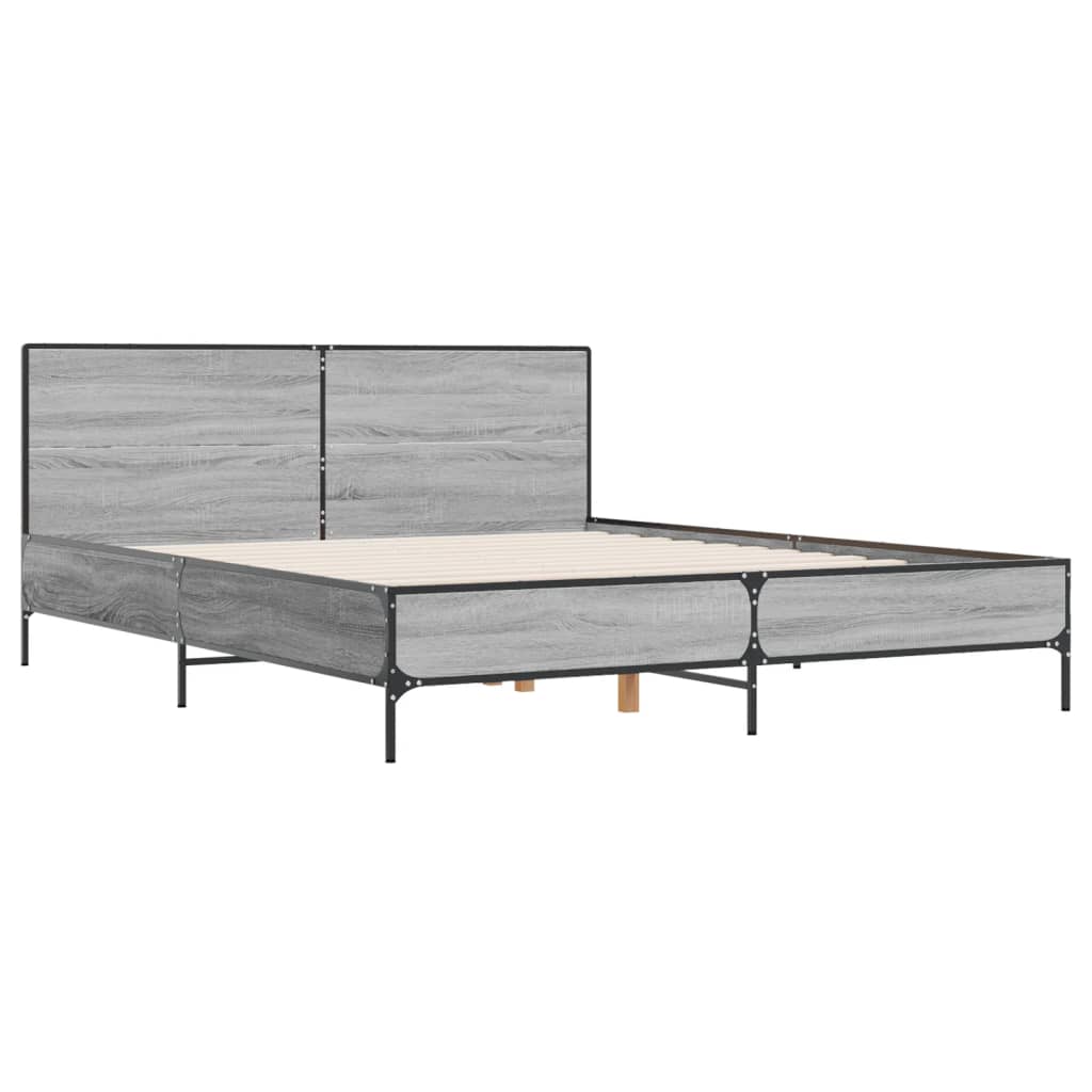 vidaXL Πλαίσιο Κρεβατιού Γκρι Sonoma 120 x 190εκ. Επεξ. Ξύλο & Μέταλλο