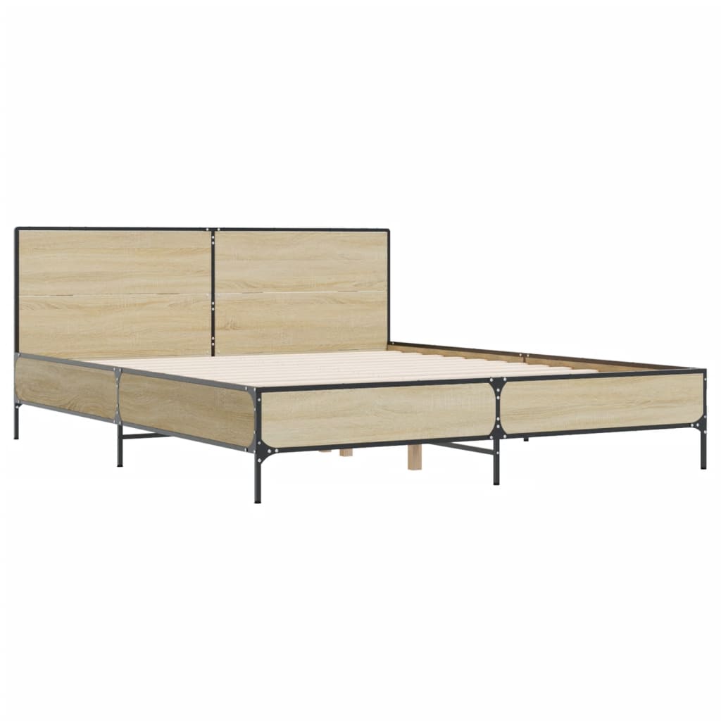 vidaXL Πλαίσιο Κρεβατιού Sonoma Δρυς 135x190 εκ. Επεξ. Ξύλο & Μέταλλο