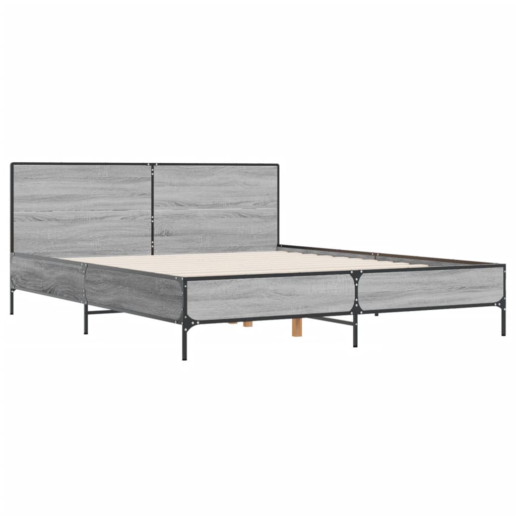 vidaXL Πλαίσιο Κρεβατιού Γκρι Sonoma 135x190 εκ. Επεξ. Ξύλο & Μέταλλο