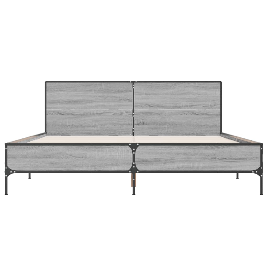 vidaXL Πλαίσιο Κρεβατιού Γκρι Sonoma 135x190 εκ. Επεξ. Ξύλο & Μέταλλο