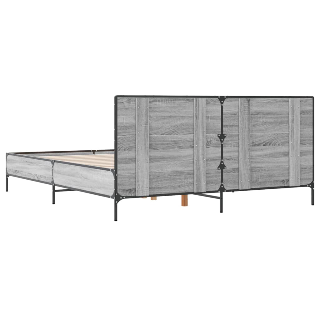 vidaXL Πλαίσιο Κρεβατιού Γκρι Sonoma 135x190 εκ. Επεξ. Ξύλο & Μέταλλο