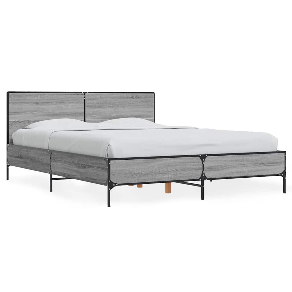vidaXL Πλαίσιο Κρεβατιού Γκρι Sonoma 140x190 εκ. Επεξ. Ξύλο & Μέταλλο