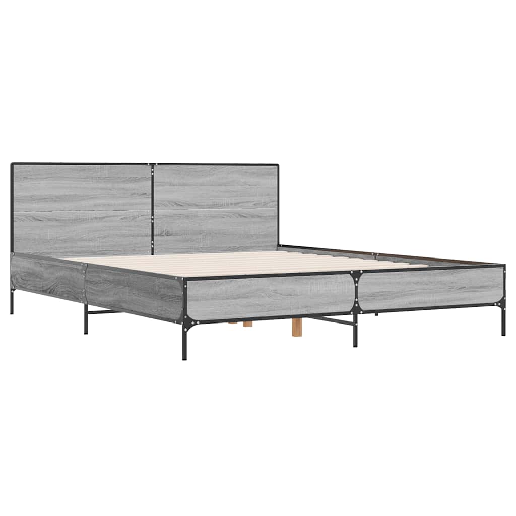 vidaXL Πλαίσιο Κρεβατιού Γκρι Sonoma 140x190 εκ. Επεξ. Ξύλο & Μέταλλο