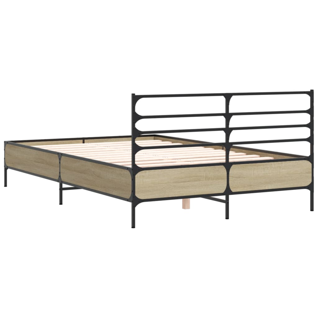 vidaXL Πλαίσιο Κρεβατιού Sonoma Δρυς 140x200 εκ. Επεξ. Ξύλο & Μέταλλο