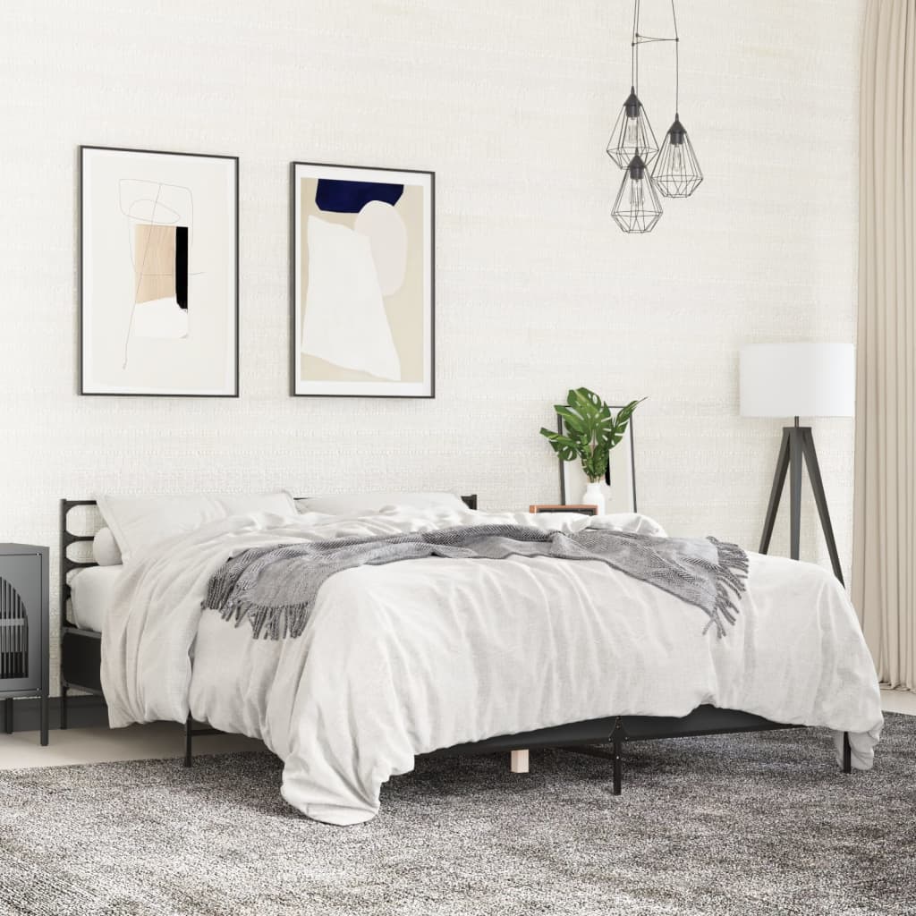 vidaXL Πλαίσιο Κρεβατιού Μαύρο 160x200 εκ. Επεξ. Ξύλο & Μέταλλο