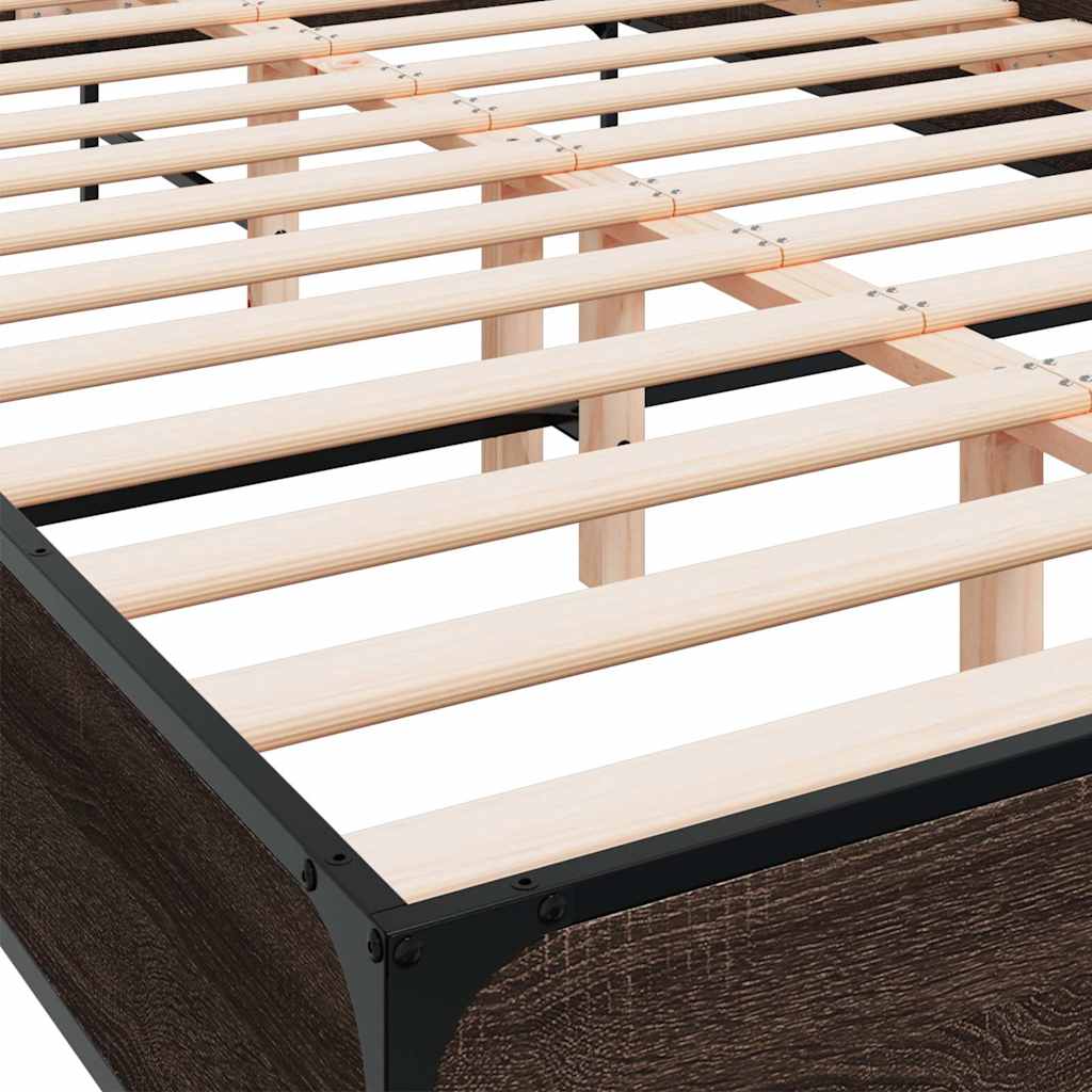 vidaXL Πλαίσιο Κρεβατιού Καφέ Δρυς 150x200 εκ. Επεξ. Ξύλο & Μέταλλο