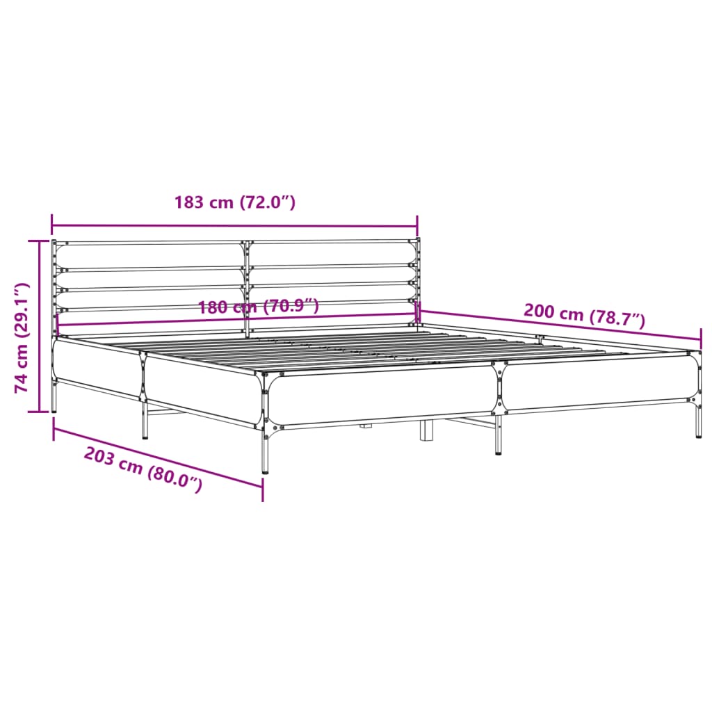vidaXL Πλαίσιο Κρεβατιού Μαύρο 180 x 200 εκ. Επεξ. Ξύλο & Μέταλλο