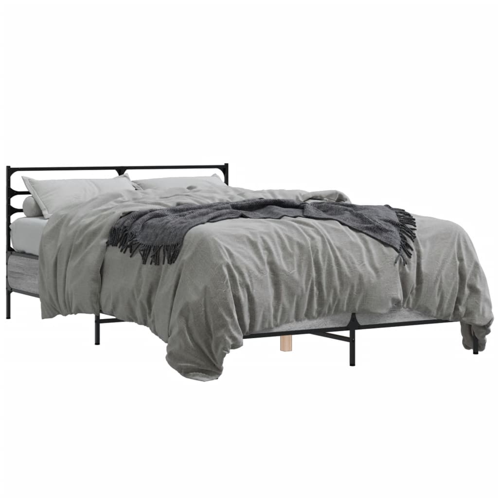 vidaXL Πλαίσιο Κρεβατιού Γκρι Sonoma 120 x 190εκ. Επεξ. Ξύλο & Μέταλλο