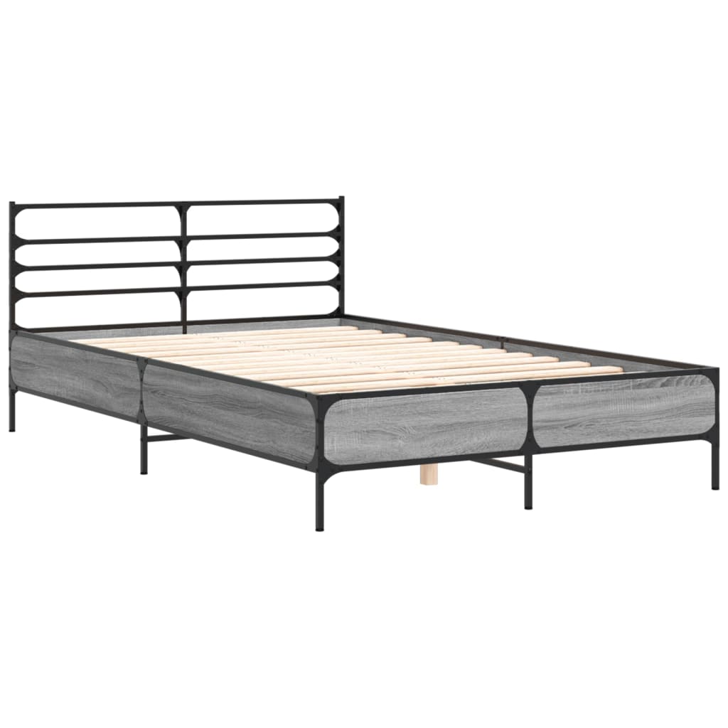 vidaXL Πλαίσιο Κρεβατιού Γκρι Sonoma 120 x 190εκ. Επεξ. Ξύλο & Μέταλλο