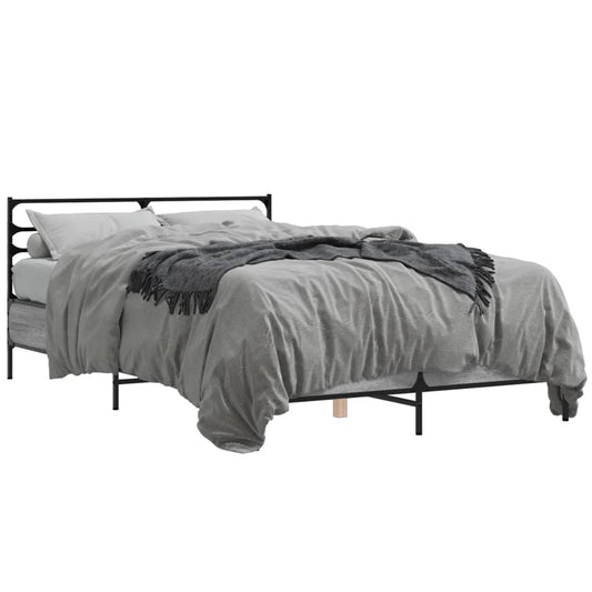 vidaXL Πλαίσιο Κρεβατιού Γκρι Sonoma 135x190 εκ. Επεξ. Ξύλο & Μέταλλο