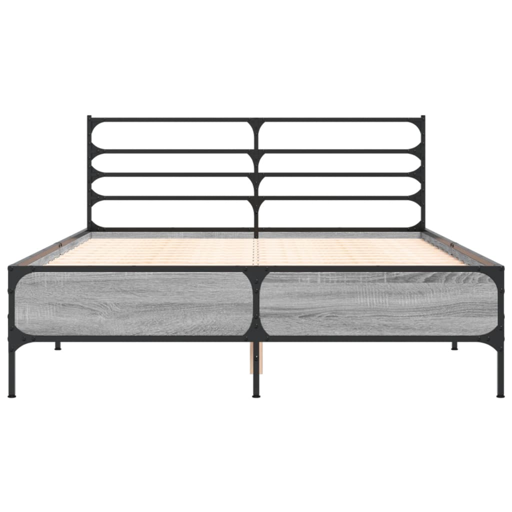 vidaXL Πλαίσιο Κρεβατιού Γκρι Sonoma 135x190 εκ. Επεξ. Ξύλο & Μέταλλο