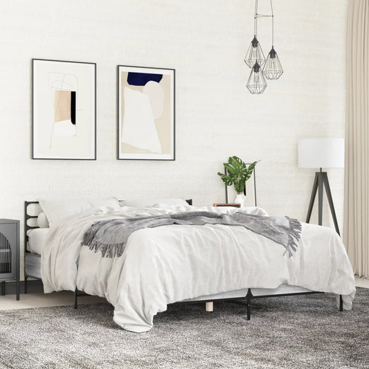 vidaXL Πλαίσιο Κρεβατιού Γκρι Sonoma 135x190 εκ. Επεξ. Ξύλο & Μέταλλο