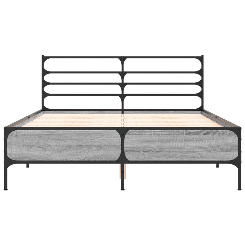 vidaXL Πλαίσιο Κρεβατιού Γκρι Sonoma 140x190 εκ. Επεξ. Ξύλο & Μέταλλο