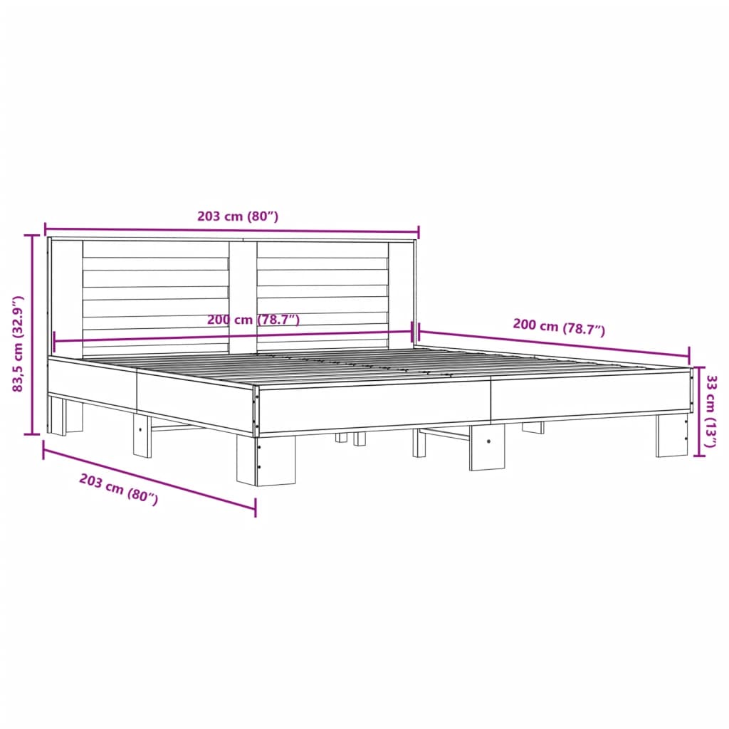 vidaXL Πλαίσιο Κρεβατιού Sonoma Δρυς 200x200 εκ. Επεξ. Ξύλο & Μέταλλο