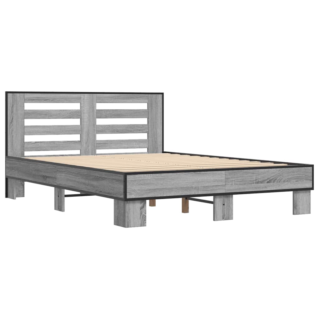 vidaXL Πλαίσιο Κρεβατιού Γκρι Sonoma 140x200 εκ. Επεξ. Ξύλο & Μέταλλο