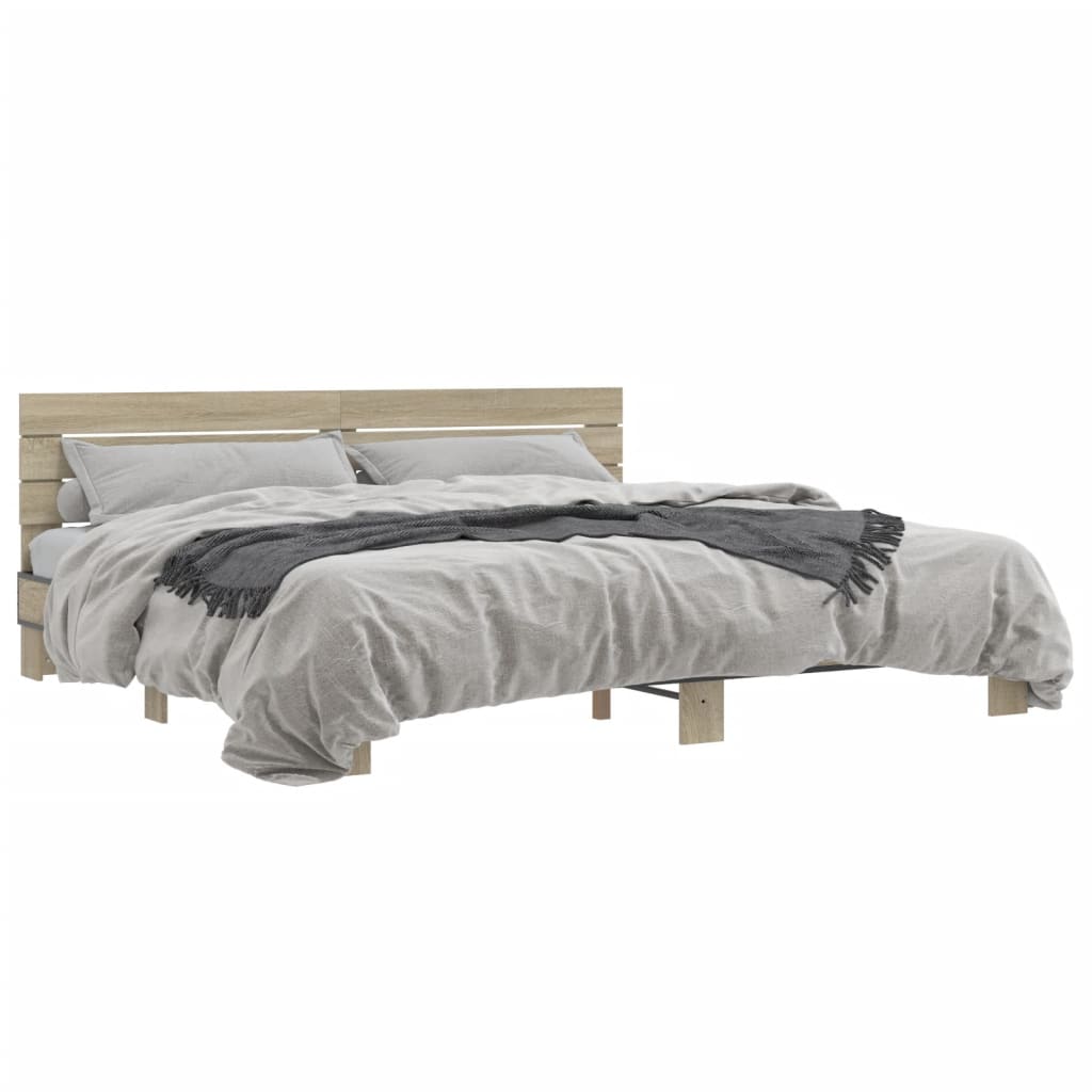 vidaXL Πλαίσιο Κρεβατιού Sonoma Δρυς 200x200 εκ. Επεξ. Ξύλο & Μέταλλο