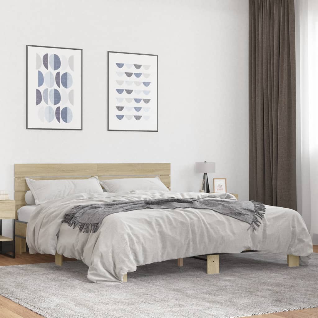 vidaXL Πλαίσιο Κρεβατιού Sonoma Δρυς 200x200 εκ. Επεξ. Ξύλο & Μέταλλο