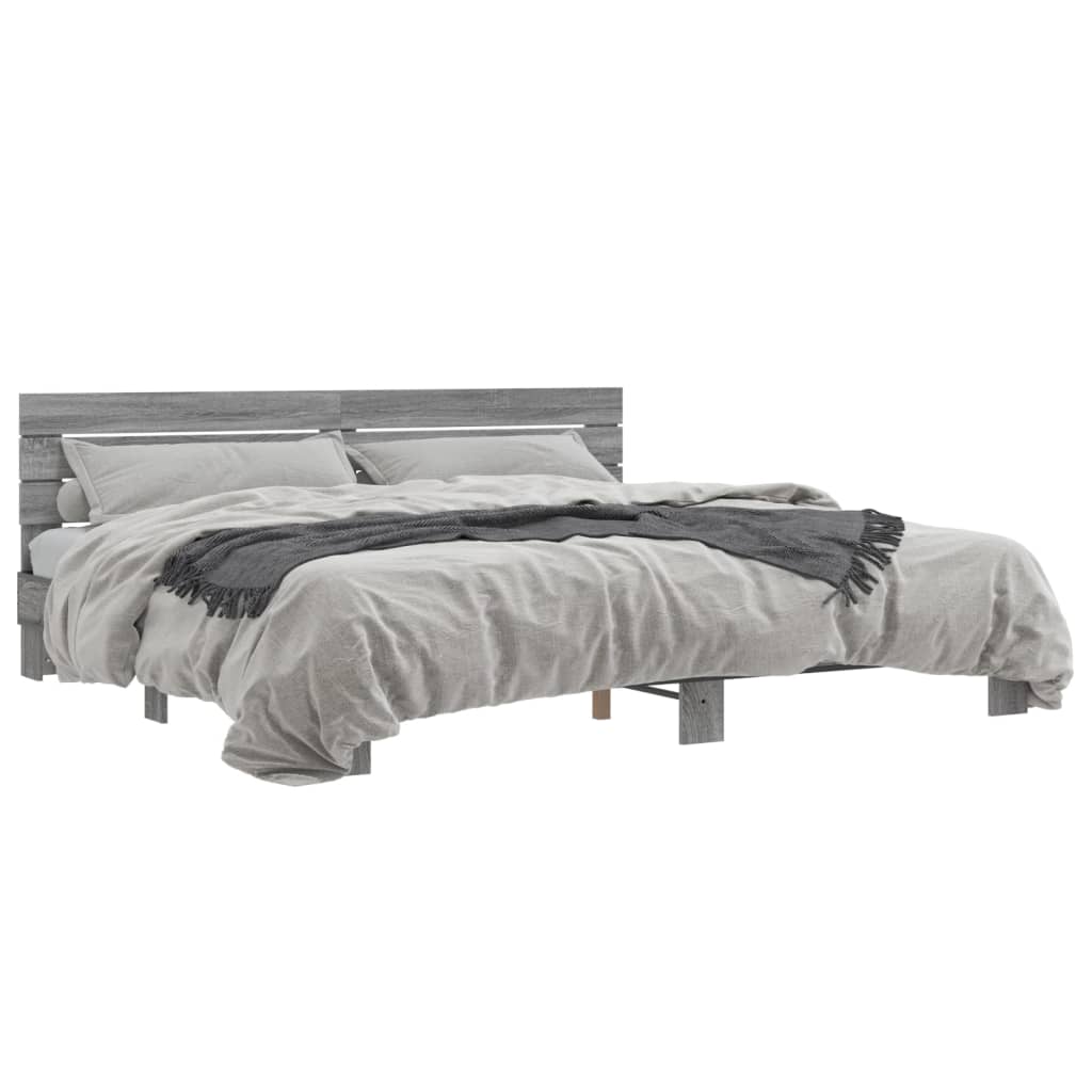 vidaXL Πλαίσιο Κρεβατιού Γκρι Sonoma 200x200 εκ. Επεξ. Ξύλο & Μέταλλο