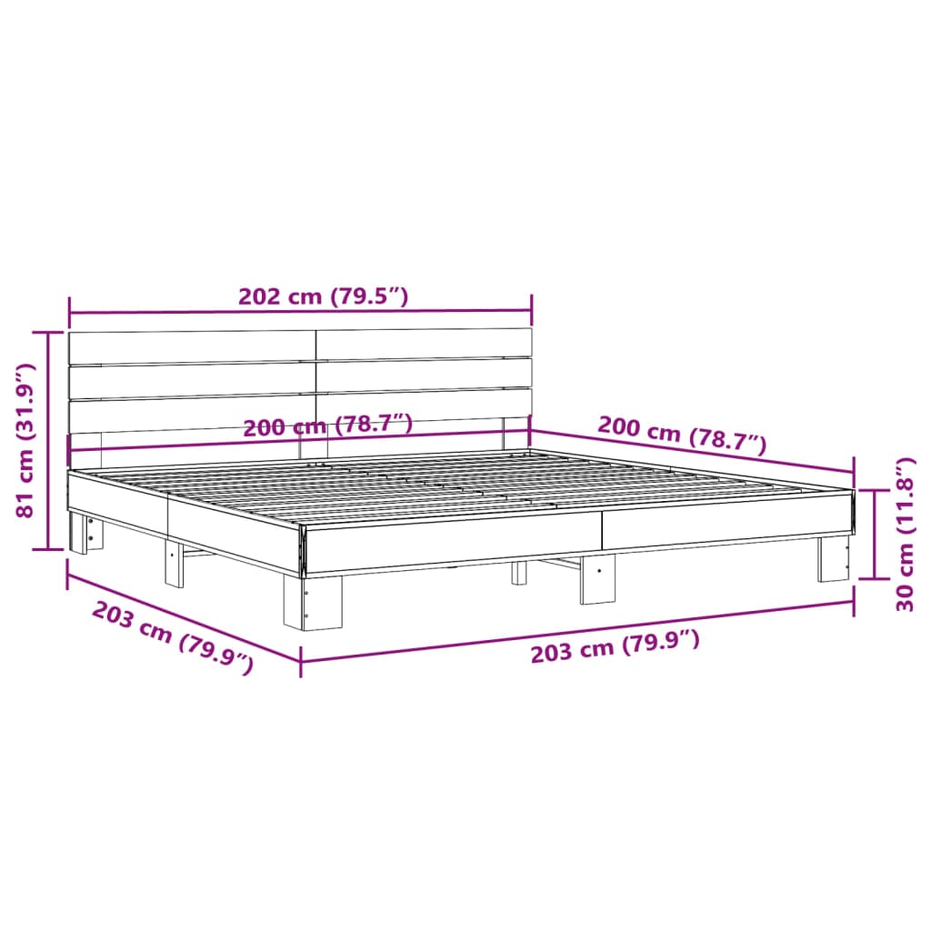 vidaXL Πλαίσιο Κρεβατιού Γκρι Sonoma 200x200 εκ. Επεξ. Ξύλο & Μέταλλο