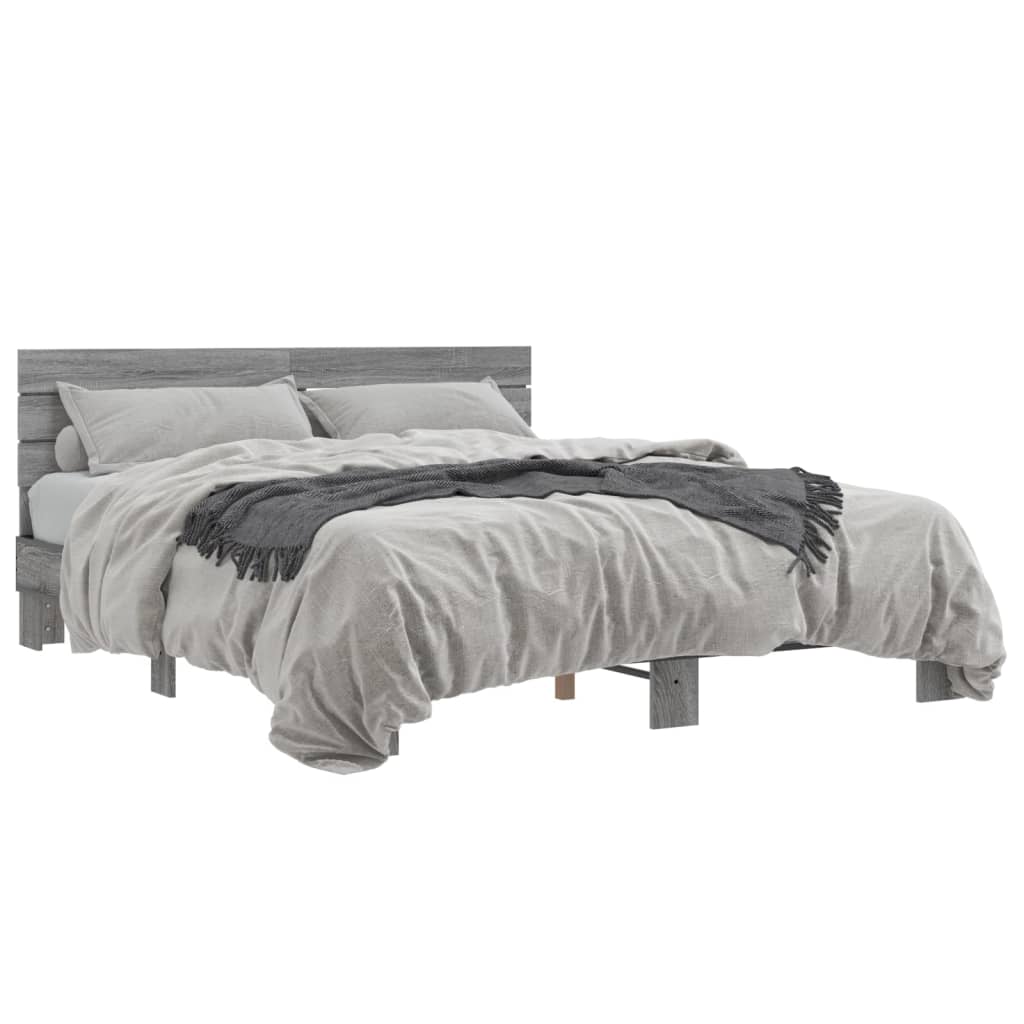 vidaXL Πλαίσιο Κρεβατιού Γκρι Sonoma 150x200 εκ. Επεξ. Ξύλο & Μέταλλο