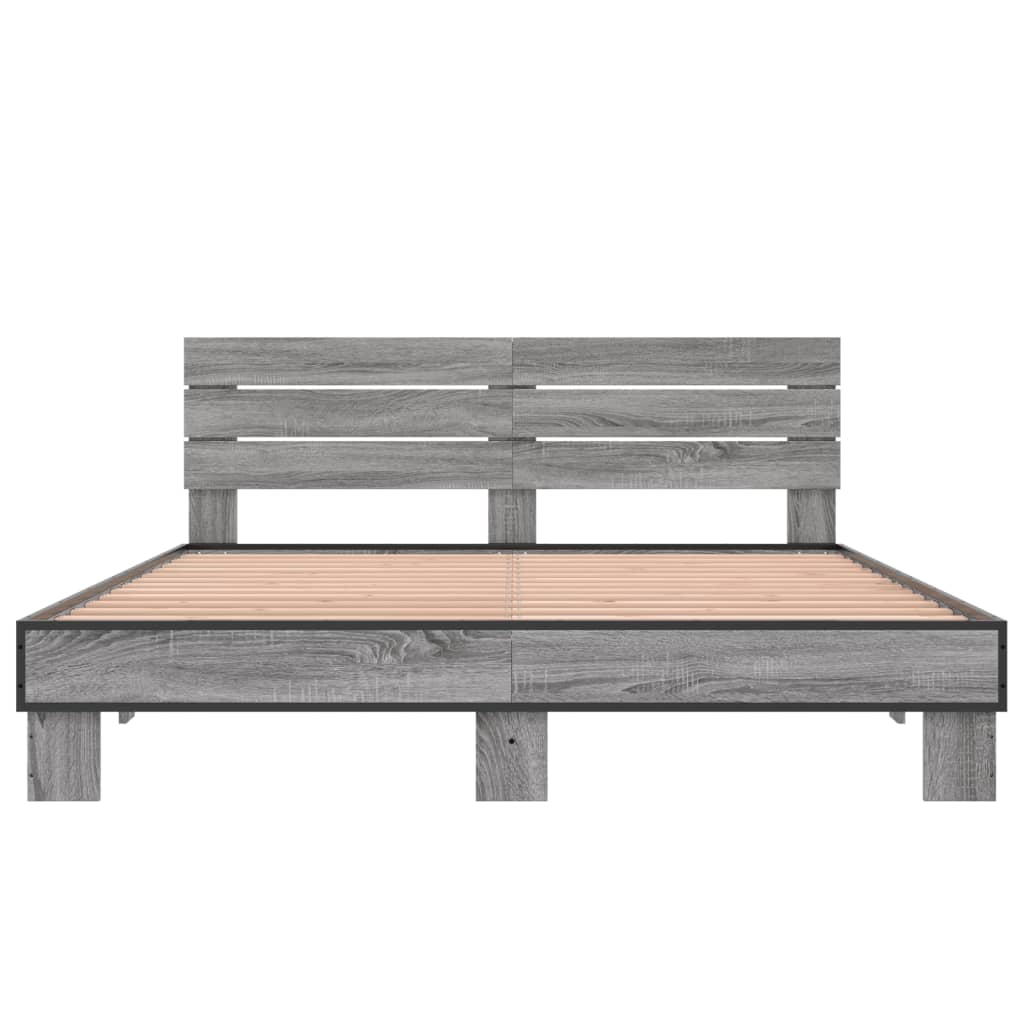 vidaXL Πλαίσιο Κρεβατιού Γκρι Sonoma 150x200 εκ. Επεξ. Ξύλο & Μέταλλο