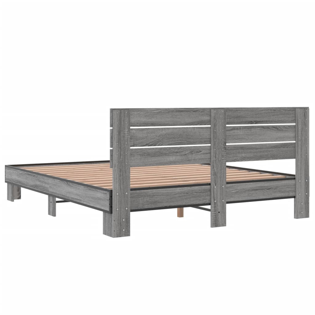vidaXL Πλαίσιο Κρεβατιού Γκρι Sonoma 150x200 εκ. Επεξ. Ξύλο & Μέταλλο