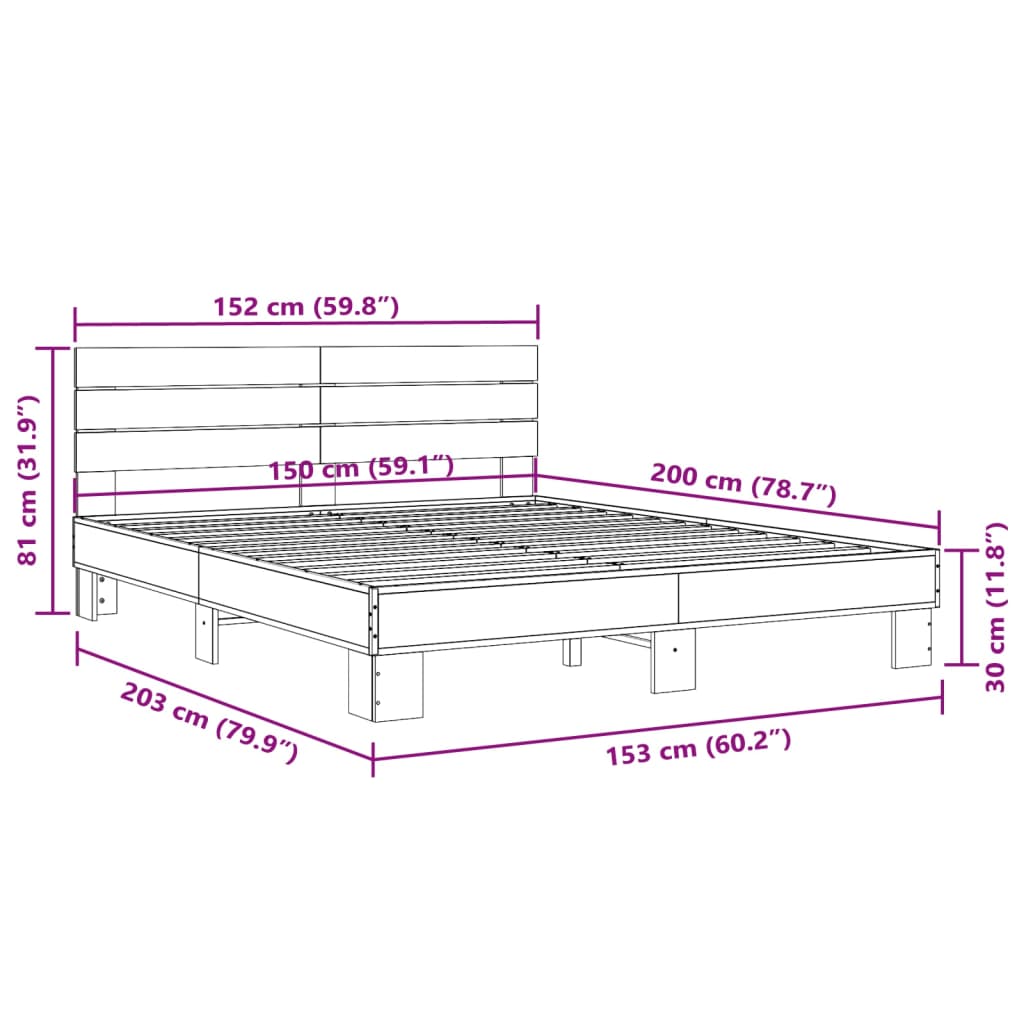 vidaXL Πλαίσιο Κρεβατιού Καφέ Δρυς 150x200 εκ. Επεξ. Ξύλο & Μέταλλο